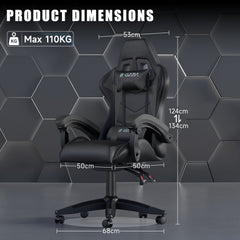 GartistGo Ergonomic Gaming Chair - Gamer Chairs with Lumbar Cushion + Headrest, Height-Adjustable Office & Computer Chair for Adults, Girls, Boys (Without footrest)