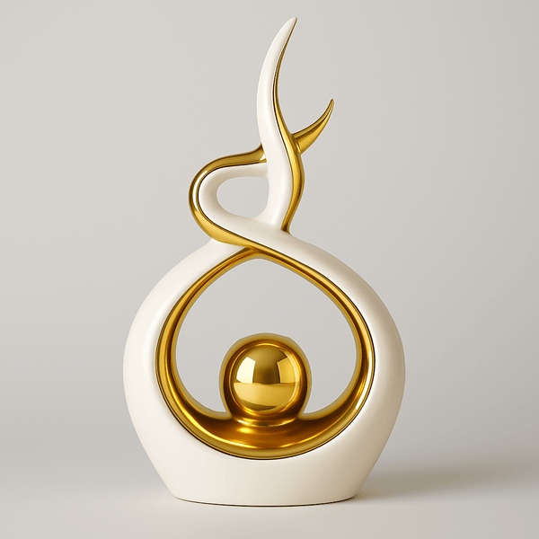 White & Gold Abstract Statue 27.5cm – Modern Ceramic Sculpture for Home, Shelf & Table Décor | Elegant White and Gold Ornament Gift for Living Room, Bedroom & Housewarmings