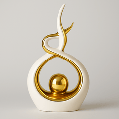 White & Gold Abstract Statue 27.5cm – Modern Ceramic Sculpture for Home, Shelf & Table Décor | Elegant White and Gold Ornament Gift for Living Room, Bedroom & Housewarmings