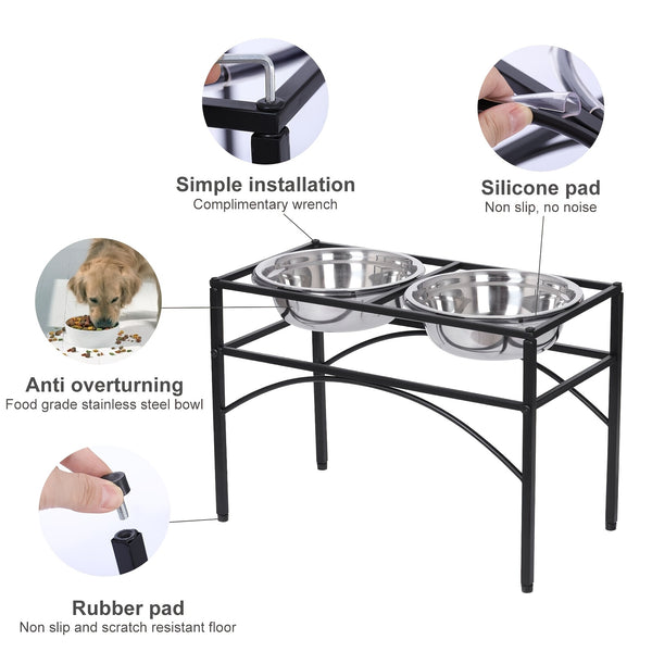 Elevated Double Dog Bowls Feeder with Stainless Steel Water and Food Dishes for Dogs, Pet Feeder, Food Bowl, Two