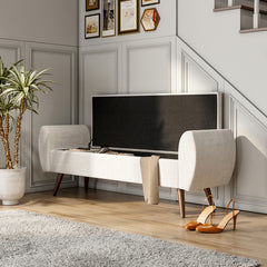 1pc Upholstered Bench Chiar With Storage Box, Padded Bench With Storage Space, Window Seat Bench, End of Bed Bench, Shoe Bench, Footstool With Wooden Legs For Hallway, Living Room, Bedroom, 153*46*54cm