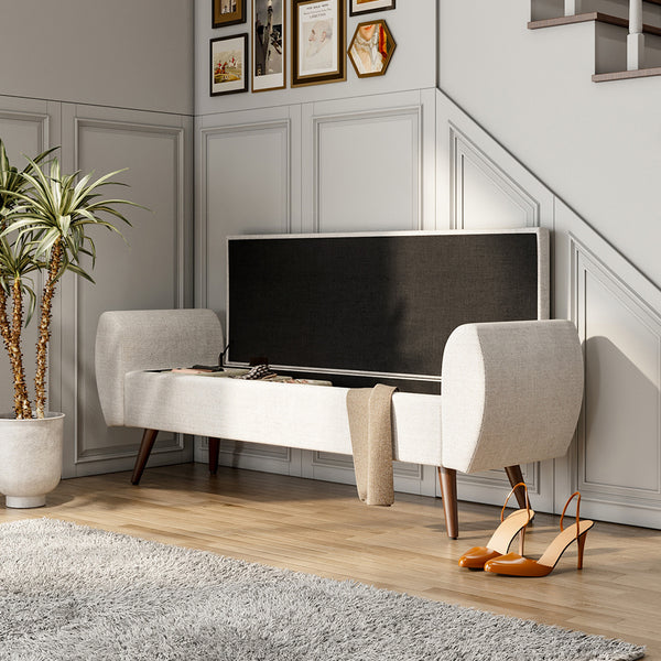 1pc Upholstered Bench Chiar With Storage Box, Padded Bench With Storage Space, Window Seat Bench, End of Bed Bench, Shoe Bench, Footstool With Wooden Legs For Hallway, Living Room, Bedroom, 153*46*54cm