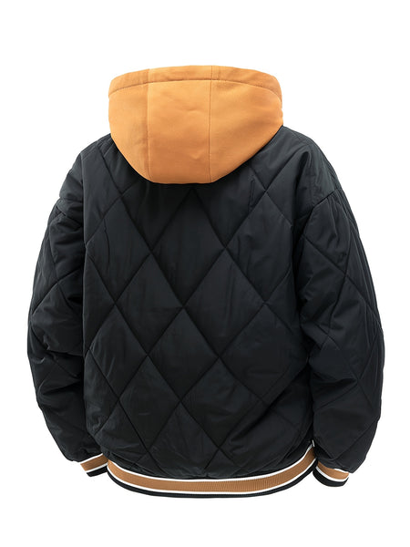 2025 New Men's Winter Warm Jacket with Letter Embroidery, Thickened Warm Casual Hooded 2-in-1 Look Padded Coat, Camping Christmas New Arrival