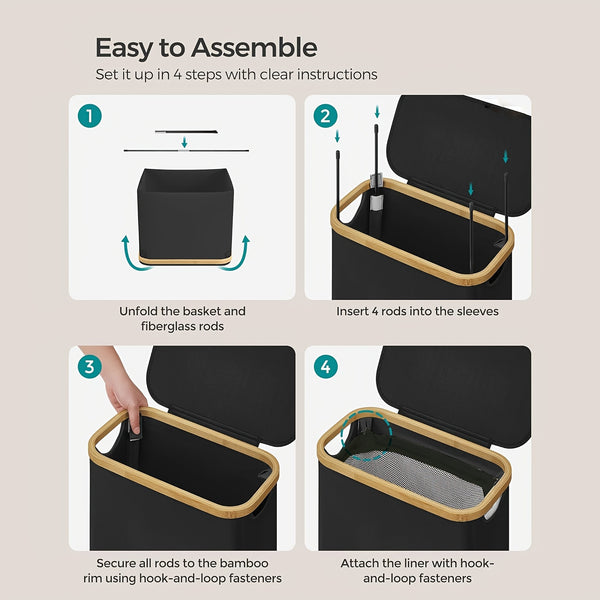 1pc 60L Slim Tall Laundry Hamper with Lid & Removable Bag - Collapsible Foldable Clothes Basket Suitable for Bedroom, Bathroom, Dorm - Modern Dirt- Clothes Bin with Bamboo Handle, Space-Saving Storage, Laundry Baskets