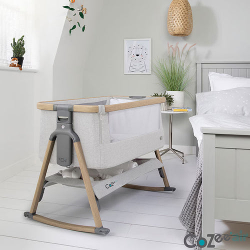 Tutti Bambini Cozee Air Bedside Rocking Crib, Oak & Silver