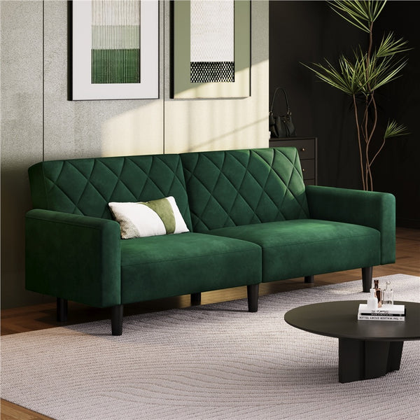 Costoffs 3-in-1 Velvet Convertible Futon Sofa Bed Upholstered Futon Couch with Diamond Tufted Design