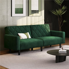 Costoffs 3-in-1 Velvet Convertible Futon Sofa Bed Upholstered Futon Couch with Diamond Tufted Design