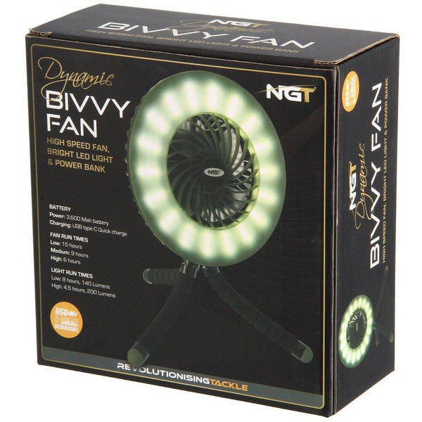 NGT Dynamic Bivvy Fan LED Light & Powerbank Wireless Fan Carp Fishing Camping