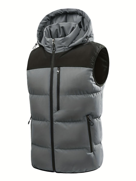 Men'S Winter Warm Sleeveless Padded Vest Casual Hooded Jacket Detachable Thickened Outerwear Vest Contrast Color Design Men Women Couple Same Style Elastic Shrinkage Windproof Warm Cold-Resistant Top Winter New Style