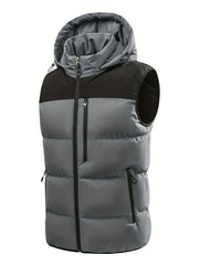 Men'S Winter Warm Sleeveless Padded Vest Casual Hooded Jacket Detachable Thickened Outerwear Vest Contrast Color Design Men Women Couple Same Style Elastic Shrinkage Windproof Warm Cold-Resistant Top Winter New Style