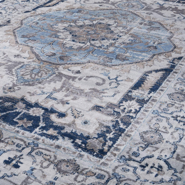 Montana Oriental Rug – Durable and Non-Shedding Area Rug for Living Room, Kitchen, Dining Room, Nursery, and Bedroom – Navy and Cream Colours – Easy Maintenance, Pet-Friendly.