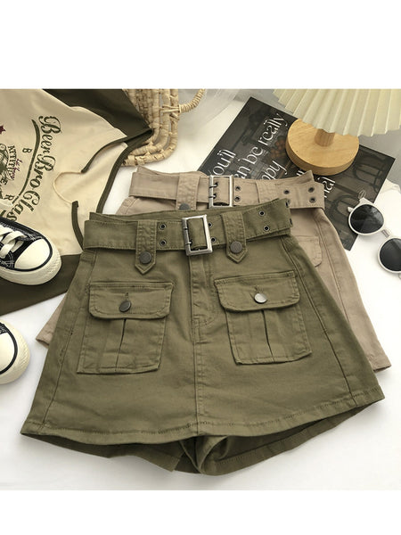 Women's High Waist Cargo Skort with Belt & Built-In Shorts - -Line Mini Skirt, Belted Waistband, Machine Washable Short Length Suitable for,, Casual Attire - Casual Streetwear Outfits