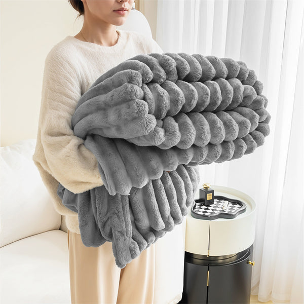 Luxurious Faux Rabbit Fur Throw Blanket - Ultra-Soft & Warm All-Season Luxury Blanket, Double-Sided Plush Fur for Couch, Bed, Travel, Office - Machine Washable, Elegant Home Decor Gift for Valentine'S Day, Housewarming, Birthday