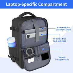 Large 45x36x20 Black Laptop Backpack for Women, Cabin Bag for EasyJet Underseat Use, Carry On Rucksack with Shoe Pouch, Organiser Pockets for Office, School, Travel and Daily Commute