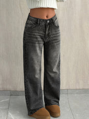 Women'S Y2K Street Style Straight Leg Jeans for Winter - Casual Denim Pants for in Retro Vintage Blue
