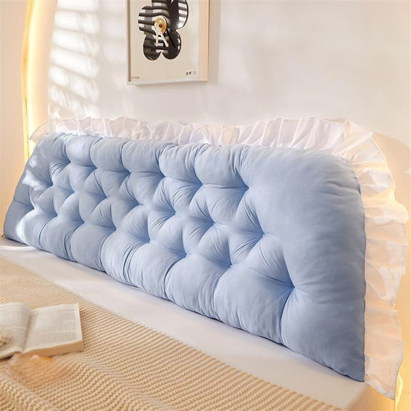 1pc Princess Style Large Ultra-Soft Comfortable Headboard Pillow Wedge Bed Rest Reading Pillow with Fixing Ties, Ruffled Edges Positioning Support Pillow with Removable Cover, Backrest Cushion for Bed Couch Sofa Living Room Bedroom Home Room Decor, Ideal