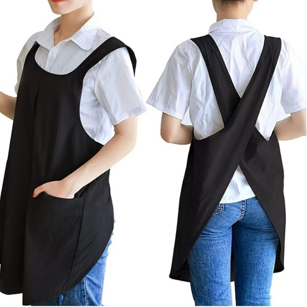 Women' Vintage Cotton- Apron with Adjustable No-Tie Waist - Wide Strap Loose Fit Kitchen Apron Suitable for Cooking,, Crafting & - 1 Style