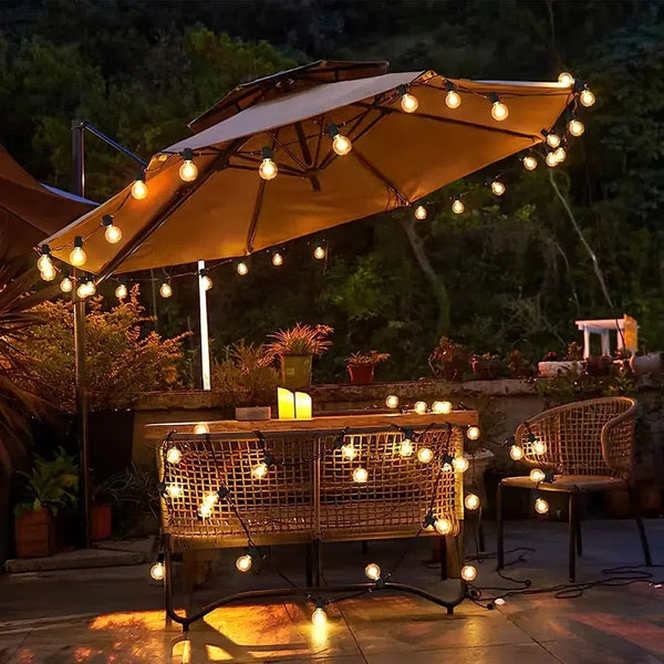 Dimmable Solar Outdoor String Lights - 100ft/60ft/50ft G40 Solar Powered Garden Lights, Remote 3 Timer 8 Modes Waterproof Outside Festoon Lights for Gardens Patios Fences Pergolas