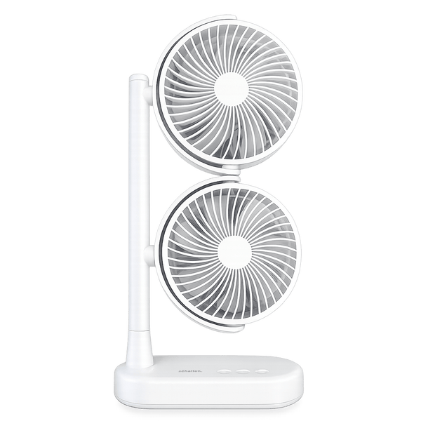 Schallen Desk Fan Double Head Fan with USB-C Power | Portable Dual Head Cooling Fan with 2 Adjustable Speeds | Table Desk Fan for Home, Office, Bedroom | Available in Black or White