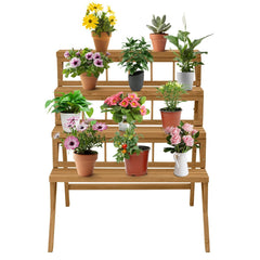 4-Tier Wooden Plant Stand with Sturdy Structure for Garden Patio Balcony Easy Assembly