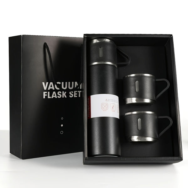 2pcs Set Stainless Steel Vacuum Flask, 500ml/16.9oz Insulated Travel Cup, Reusable & Machine Washable, Multipurpose for Hot/Cold Drinks, Gift Packaging