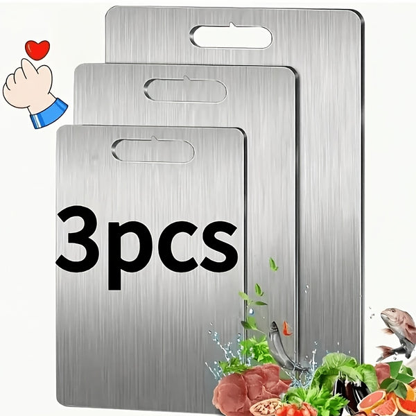 Set of 3 Stainless Steel Cutting Boards for The Kitchen, Easy to Maintain, Available in Three Sizes, Ideal for Chopping Various Vegetables