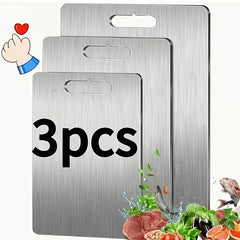 Set of 3 Stainless Steel Cutting Boards for The Kitchen, Easy to Maintain, Available in Three Sizes, Ideal for Chopping Various Vegetables