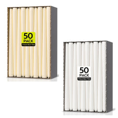50-Pack Long Taper Candles - Unscented Ivory Tapers for Wedding, Church, Banquet - Real Wax Burning Candles Suitable for Chandeliers, Dinner Candles, Romantic Decor ( Use)