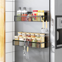 Aufworld Magnetic Spice Rack for Refrigerator, 2 Pack Magnetic Shelf, Fridge Magnet Organizer with Moveable 4 Hooks, Magnet Fridge Shelf for Kitchen Organization and Storage (2 Pack)
