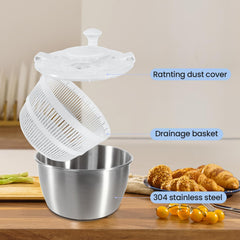 4.5L Stainless Steel Salad Spinner with Lid - Dishwasher Safe, Multifunctional Salad Drying and Washing Bowl for Fresh Lettuce, Spinach, and Greens