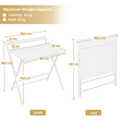 Costoffs 2-Tier Foldable Computer Desk with Monitor Shelf, Portable Laptop Table for Home Office Dorm Small Space, Modern Compact PC Desk, Black/White/Wood
