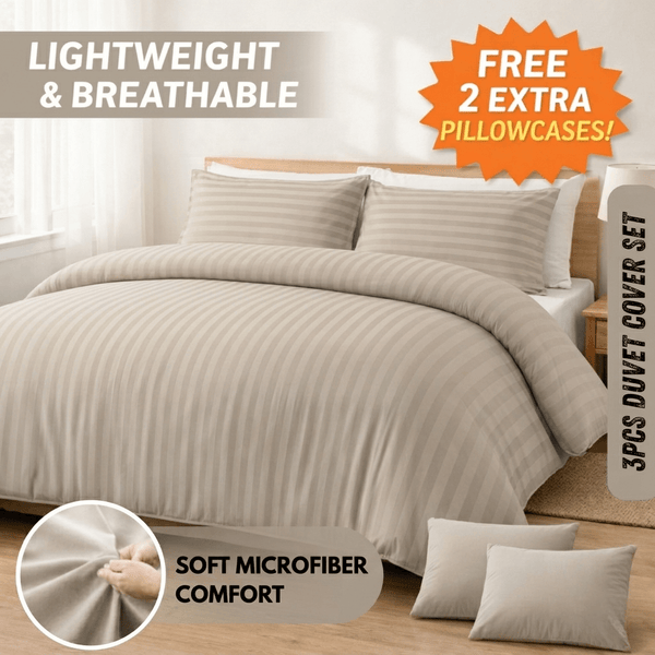 3pcs Lightweight Stripe Duvet Cover Set – Soft Breathable Microfiber Bedding Set, Cool Fresh Spring Summer Design, Easy Care, Includes 2 Free Pillowcases, All seasons use