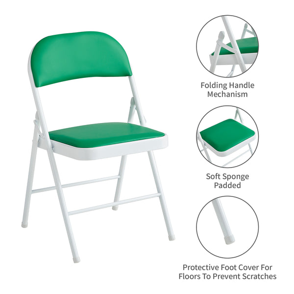 Set of 4 Folding Chairs, Faux Leather Foldable Chairs with Metal Frame and Padded Seat, Easy to Fold and Store for Home, Office, Dining and Reception