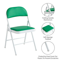 Set of 4 Folding Chairs, Faux Leather Foldable Chairs with Metal Frame and Padded Seat, Easy to Fold and Store for Home, Office, Dining and Reception