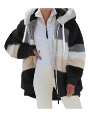 Women'S Faux Fur Shearling Fleece Jacket - Full-Zip Hooded Coat with Full-Length Zipper, Plush Fleece Lining, Purple & Winter Jacket for Cold Weather