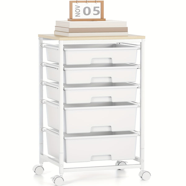KINGRACK 5-Drawer Rolling Storage Cabinet with Lockable Casters & /Grey Drawers - Heavy-Duty Iron Frame, Space-Saving Mobile Organizer Cart, Compact 27-Inch Height, 3.2 Cu Ft Capacity, Stackable Design for Bedroom, Living Room, Home Office - Easy As