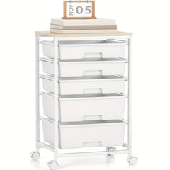 KINGRACK 5-Drawer Rolling Storage Cabinet with Lockable Casters & /Grey Drawers - Heavy-Duty Iron Frame, Space-Saving Mobile Organizer Cart, Compact 27-Inch Height, 3.2 Cu Ft Capacity, Stackable Design for Bedroom, Living Room, Home Office - Easy As