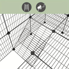 Pet Enclosure, 2 Levels, Modular Enclosure for Small Animals, Hamsters, Rabbits, Guinea Pigs, Mesh Panels, Indoor Use, 143 X 73 X 71 Cm