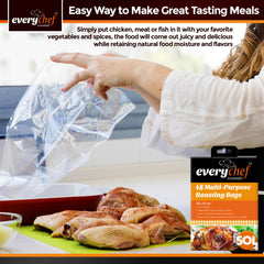 48 Pack Oven Roasting Bags with Ties | 38 x 25cm Heat-Resistant Cooking Bags | Food Safe Oven Bags for Chicken, Turkey, Meat, Fish & Vegetables | Multipurpose Baking, Steaming, Roasting & Grilling Bags for Meal Prep