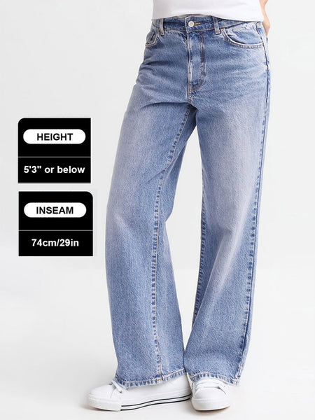 [Petite]KatchMe Women'S Wide Leg Jeans - Mid Rise Relaxed Fit Denim Pants, Soft Stretch Comfortable Trousers for Fall & Winter, Streetwear Casual Bottoms