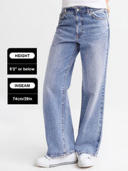 [Petite]KatchMe Women'S Wide Leg Jeans - Mid Rise Relaxed Fit Denim Pants, Soft Stretch Comfortable Trousers for Fall & Winter, Streetwear Casual Bottoms