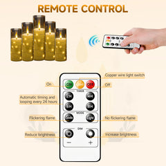 5-Pack LED Flameless Candles with Remote, Battery Operated Flickering Flame Effect Candles with Timer and Embedded String Lights, Realistic Glass Electric Candles for Home Decor