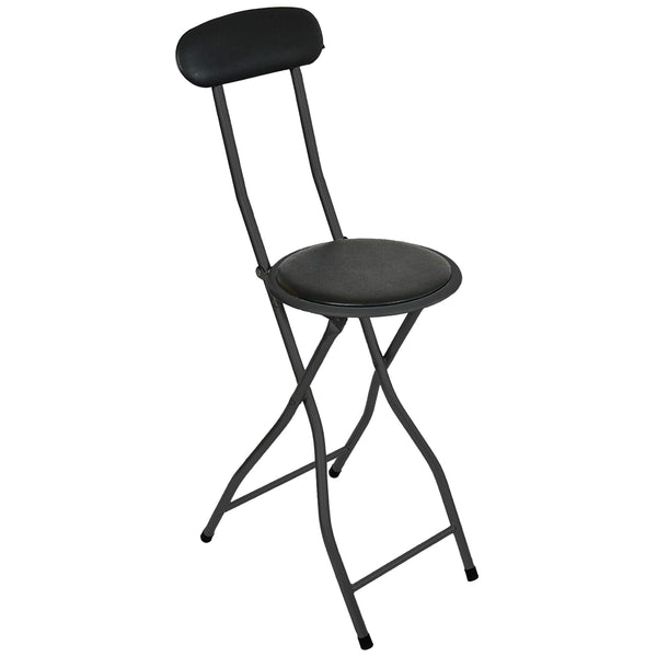Black Folding Bar Stool Padded High Back Chair Stools For Breakfast Bars Kitchens Foldable Seat Non Slip Feet Durable Frame Lightweight Easy to Fold Ready to Use