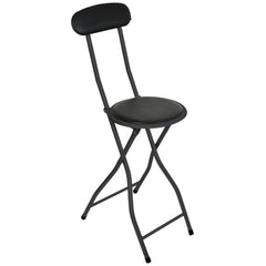 Black Folding Bar Stool Padded High Back Chair Stools For Breakfast Bars Kitchens Foldable Seat Non Slip Feet Durable Frame Lightweight Easy to Fold Ready to Use
