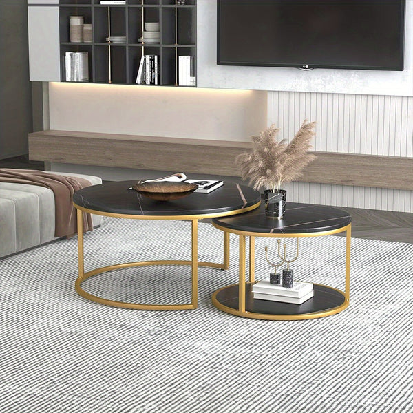 Nesting Coffee Tables Set of 2 Round Stacking Sofa Side Tables for Living Room