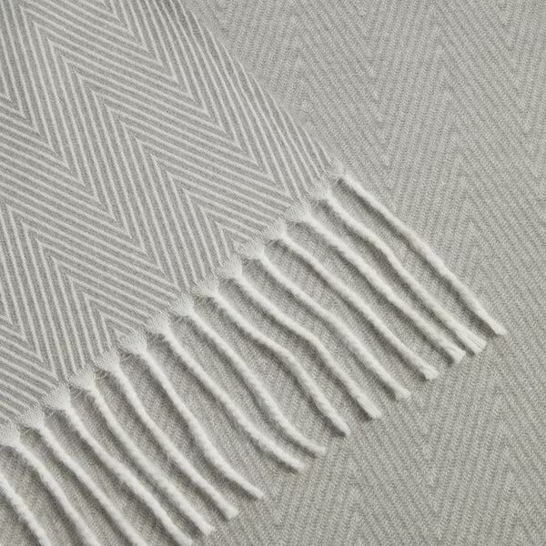 Osprey London Grey Herringbone Fringed Throw, 140 X 190 Cm