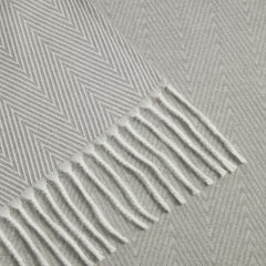 Osprey London Grey Herringbone Fringed Throw, 140 X 190 Cm