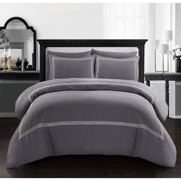 Embroided Baratta Stitch Duvet Cover Set with Matching Pillowcases - Ultra-soft Brushed Microfibre – Chic & Modern Design – Easy Care & Machine Washable