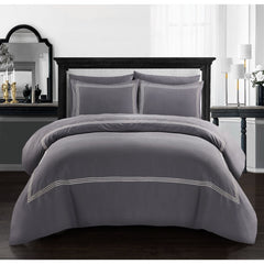 Embroided Baratta Stitch Duvet Cover Set with Matching Pillowcases - Ultra-soft Brushed Microfibre – Chic & Modern Design – Easy Care & Machine Washable