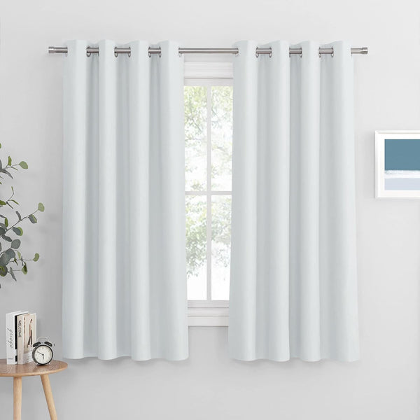PONY DANCE Grey Blackout Thermal Insulated Curtains for Bedroom, 46 X 54 Inch Short Eyelet Curtains & Drapes, Soft Black Out 2 Panels for Window Living Room/Kitchen